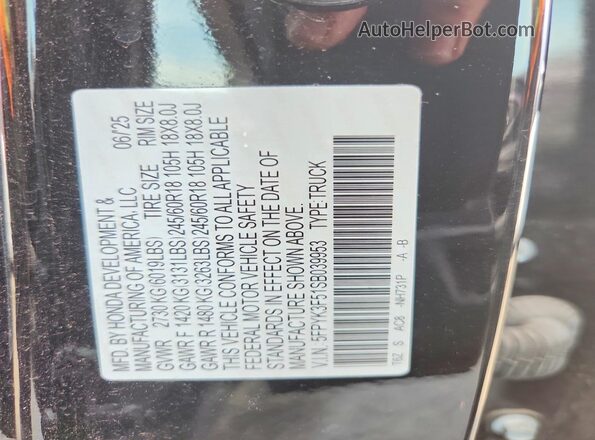 5FPYK3F51SB039953 2025 HONDA RIDGELINE Черный Вид наклейки с VIN-кодом