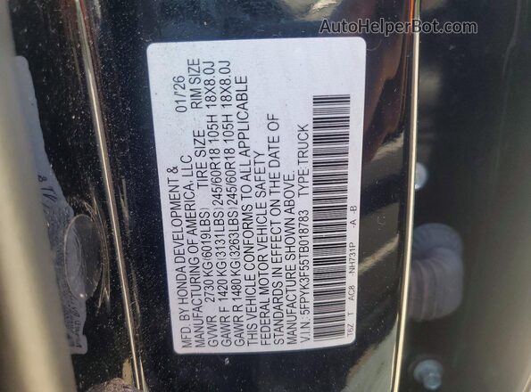 5FPYK3F55TB018783 2026 HONDA RIDGELINE Black Widok komory silnika