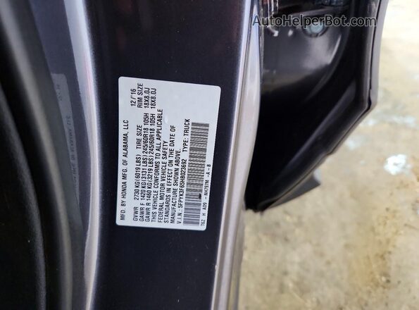 5FPYK3F65HB023692 2017 HONDA RIDGELINE Gray Vista de la etiqueta del VIN