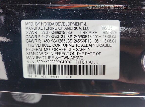 5FPYK3F80PB042697 2023 HONDA RIDGELINE Черный Вид подкапотного пространства