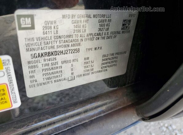 5GAKRBKD2HJ272258 2017 BUICK ENCLAVE Black VIN sticker view