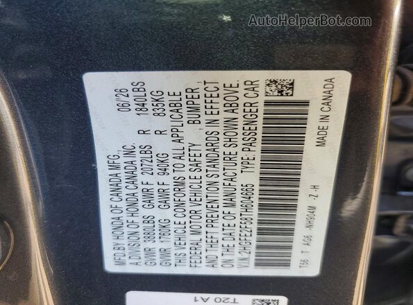 2HGFE2F58TH604665 2026 HONDA CIVIC Charcoal Vista del compartimento del motor