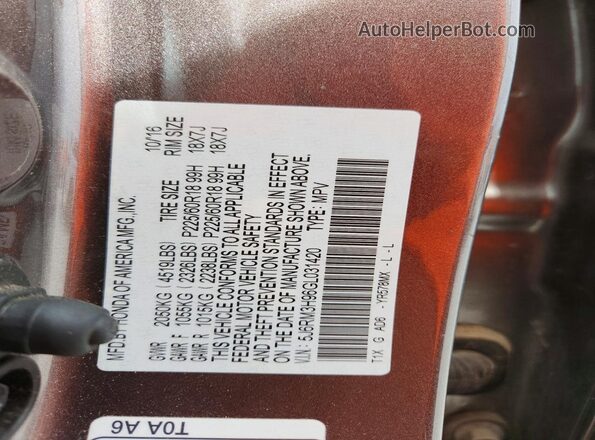 5J6RM3H96GL031420 2016 HONDA CR-V Gray VIN sticker view