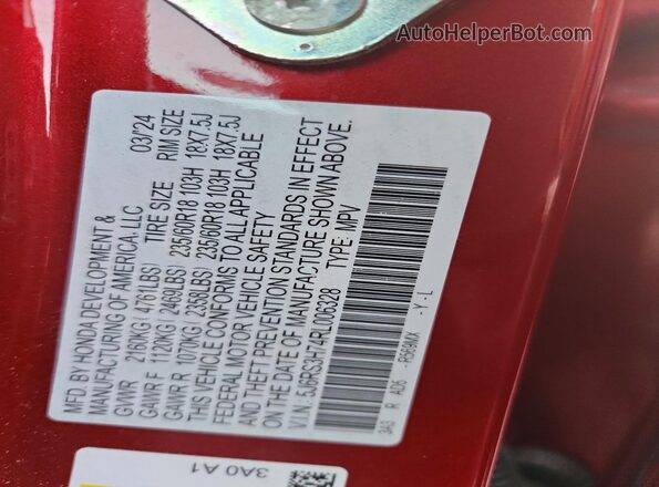 5J6RS3H74RL006328 2024 HONDA CR-V Red Vista de la etiqueta del VIN