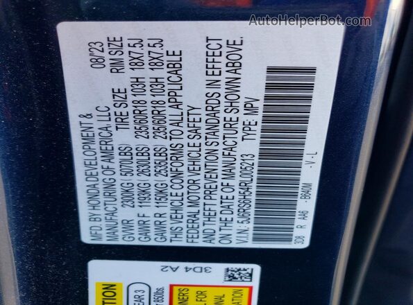 5J6RS6H54RL005213 2024 HONDA CR-V Blue VIN კოდის სტიკერის ხედი