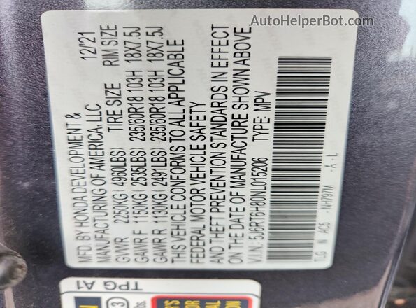 5J6RT6H80NL015206 2022 HONDA CR-V Silver Vista interior de 360 grados