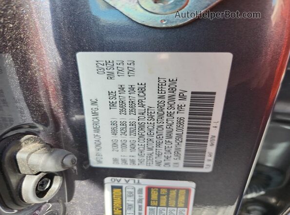 5J6RW1H25ML005856 2021 HONDA CR-V Gray VIN կոդի պիտակի տեսք