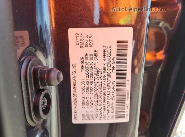 5J6RW1H52KA044049 2019 HONDA CR-V Серый Вид наклейки с VIN-кодом