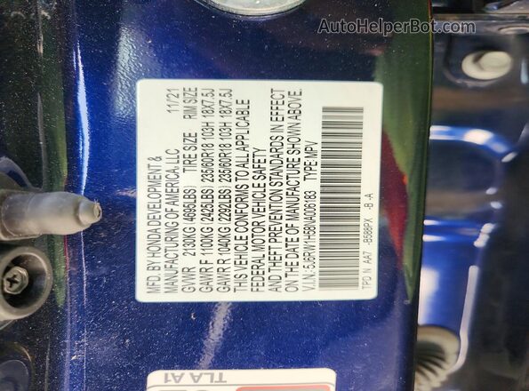 5J6RW1H58NA006183 2022 HONDA CR-V Blue Widok wnętrza 360 stopni
