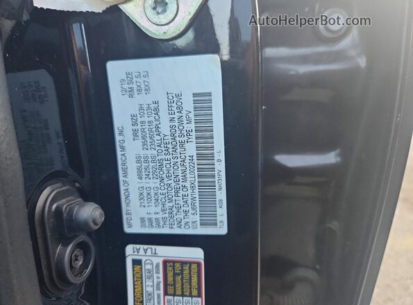 5J6RW1H8XLL002244 2020 HONDA CR-V Черный Вид наклейки с VIN-кодом