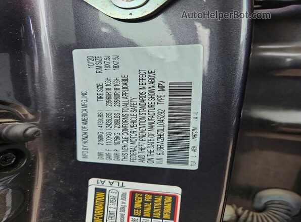 5J6RW2H50LL045292 2020 HONDA CR-V Gray VIN sticker view