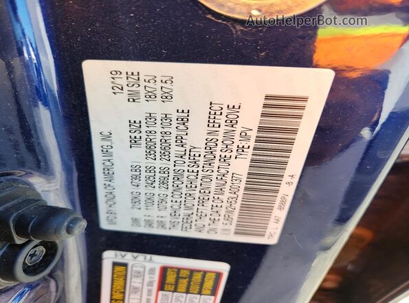 5J6RW2H53LA001377 2020 HONDA CR-V Blue სალონის 360-გრადუსიანი ხედი