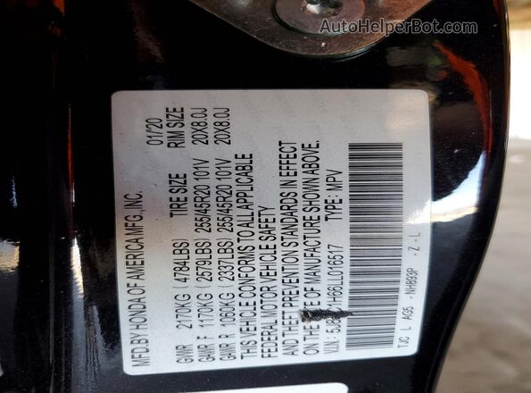 5J8TC1H66LL016517 2020 ACURA RDX Черный Вид подкапотного пространства