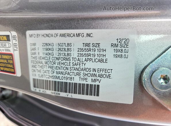 5J8TC2H55ML019181 2021 ACURA RDX Silver 360 interior view
