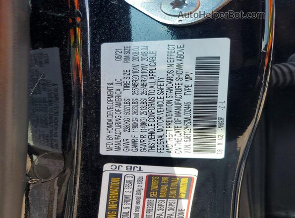 5J8TC2H62ML032446 2021 ACURA RDX Black Vista de la etiqueta del VIN