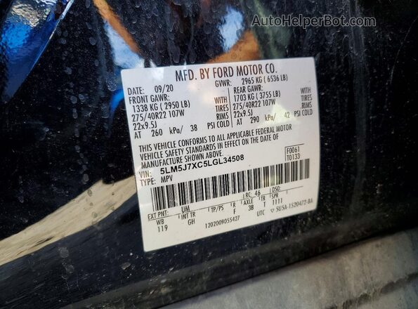 5LM5J7XC5LGL34508 2020 LINCOLN AVIATOR Black VIN sticker view
