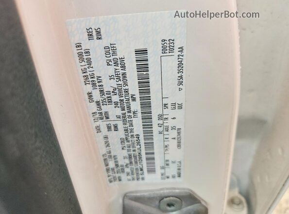 5LMCJ1D95KUL26549 2019 LINCOLN MKC White VIN sticker view