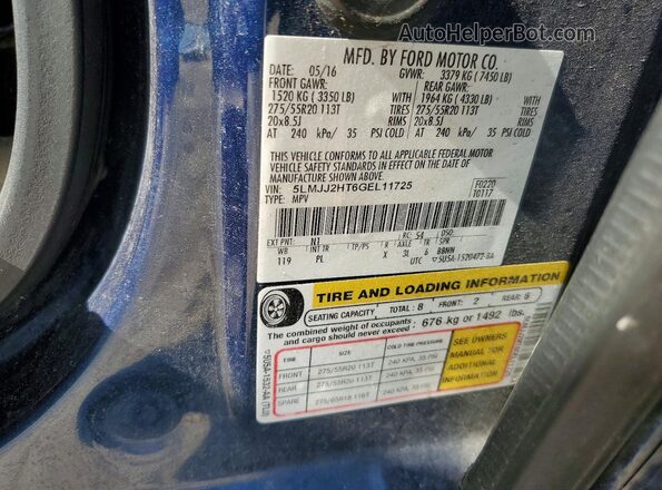 5LMJJ2HT6GEL11725 2016 LINCOLN NAVIGATOR Blue VIN sticker view