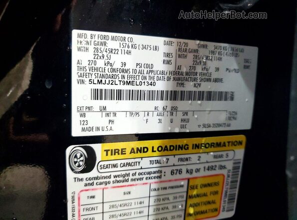 5LMJJ2LT9MEL01340 2021 LINCOLN NAVIGATOR Black VIN კოდის სტიკერის ხედი