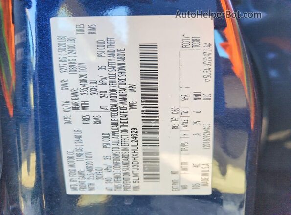 5LMTJ3DHXHUL24629 2017 LINCOLN MKC Blue VIN sticker view
