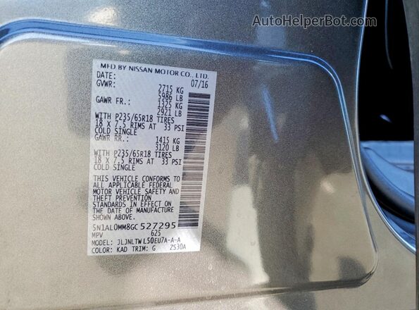 5N1AL0MM8GC527295 2016 INFINITI QX60 Gray Շարժիչի բաժամունքի տեսք