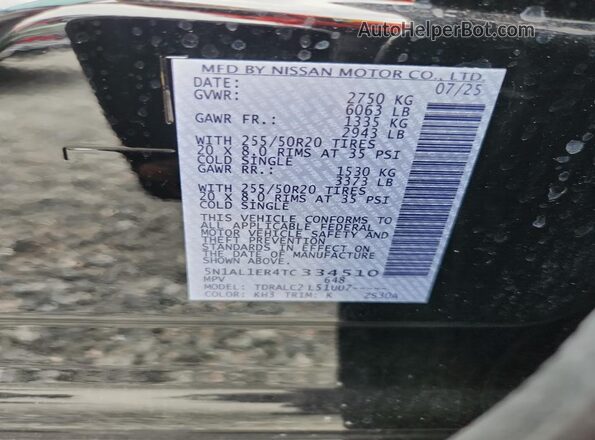 5N1AL1ER4TC334510 2026 INFINITI QX60 Black Vista de la etiqueta del VIN