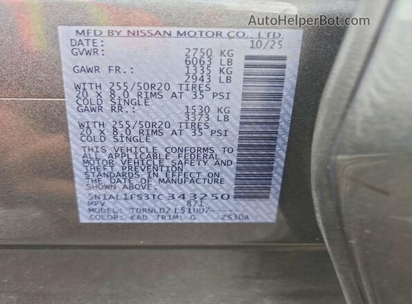 5N1AL1FS3TC343250 2026 INFINITI QX60 Gray Widok naklejki z numerem VIN
