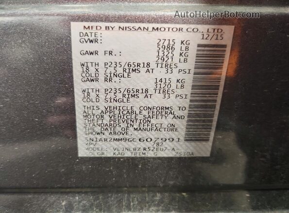 5N1AR2MM9GC607991 2016 NISSAN PATHFINDER Gray Widok komory silnika