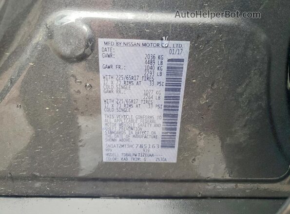 5N1AT2MT3HC785163 2017 NISSAN ROGUE Gray Widok naklejki z numerem VIN