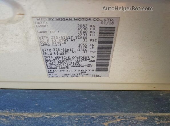 5N1AT2MT3JC756378 2018 NISSAN ROGUE Silver VIN կոդի պիտակի տեսք