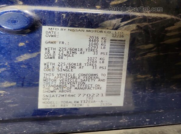 5N1AT2MT4HC770221 2017 NISSAN ROGUE Blue VIN sticker view