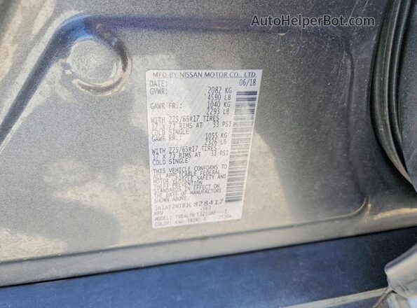 5N1AT2MT8JC828417 2018 NISSAN ROGUE Gray VIN კოდის სტიკერის ხედი