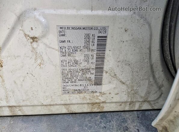 5N1AT2MT8KC811439 2019 NISSAN ROGUE Silver Vista de la etiqueta del VIN