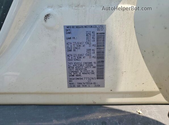 5N1AT2MV3HC775265 2017 NISSAN ROGUE White VIN sticker view
