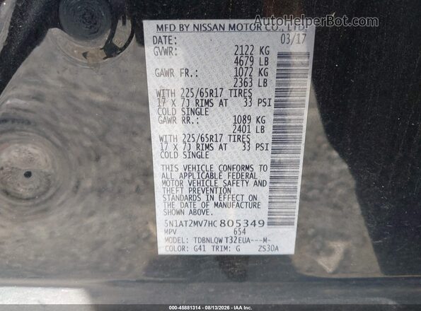 5N1AT2MV7HC805349 2017 NISSAN ROGUE Black Widok komory silnika