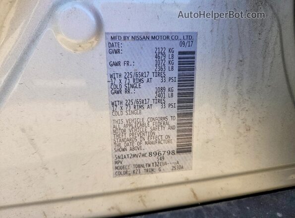 5N1AT2MV7HC896798 2017 NISSAN ROGUE Серебряный Вид наклейки с VIN-кодом