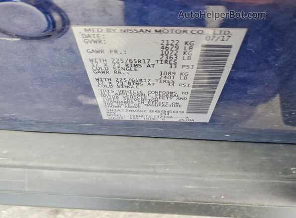5N1AT2MV8HC869609 2017 NISSAN ROGUE Blue სალონის 360-გრადუსიანი ხედი