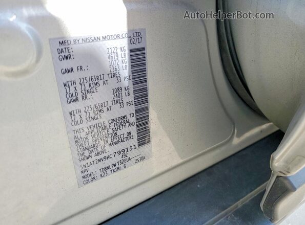 5N1AT2MV9HC799151 2017 NISSAN ROGUE Silver VIN sticker view