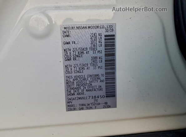 5N1AT2MVXLC738450 2020 NISSAN ROGUE White VIN sticker view