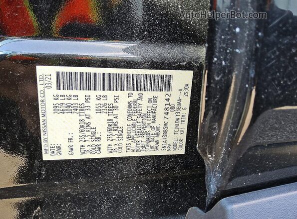 5N1AT3BB5MC748142 2021 NISSAN ROGUE Black Vista de la etiqueta del VIN