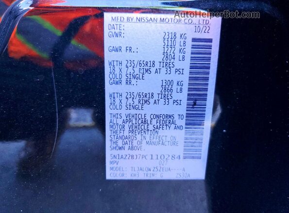 5N1AZ2BJ7PC110284 2023 NISSAN MURANO Black VIN sticker view