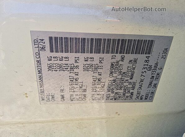 5N1BT3AA7RC753184 2024 NISSAN ROGUE Белый Вид наклейки с VIN-кодом