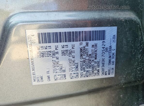 5N1BT3AB1RC705429 2024 NISSAN ROGUE Серый Вид наклейки с VIN-кодом