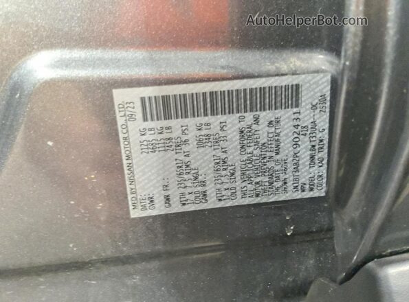 5N1BT3AB2PC902431 2023 NISSAN ROGUE Gray VIN კოდის სტიკერის ხედი