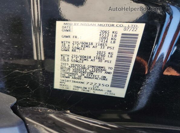 5N1BT3BAXNC727350 2022 NISSAN ROGUE Black VIN sticker view