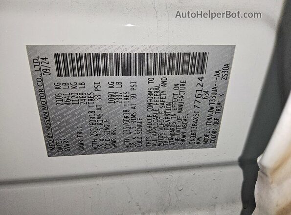 5N1BT3BAXSC776124 2025 NISSAN ROGUE White VIN sticker view