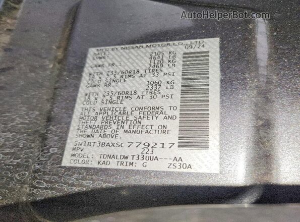 5N1BT3BAXSC779217 2025 NISSAN ROGUE Gray Widok naklejki z numerem VIN