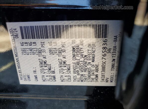 5N1BT3BB0SC765836 2025 NISSAN ROGUE Black Vista interior de 360 grados