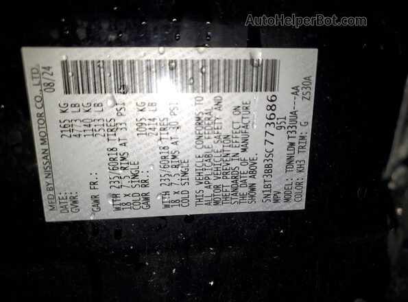 5N1BT3BB3SC773686 2025 NISSAN ROGUE Black Widok naklejki z numerem VIN