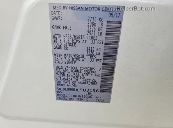 5N1DL0MM0JC503156 2018 INFINITI QX60 White Engine compartment view